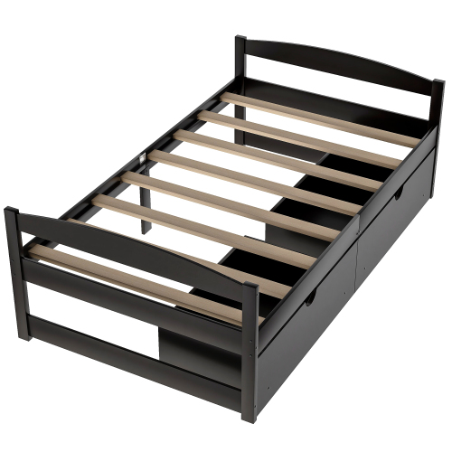Twin size platform bed, with two drawers, gray、、casual