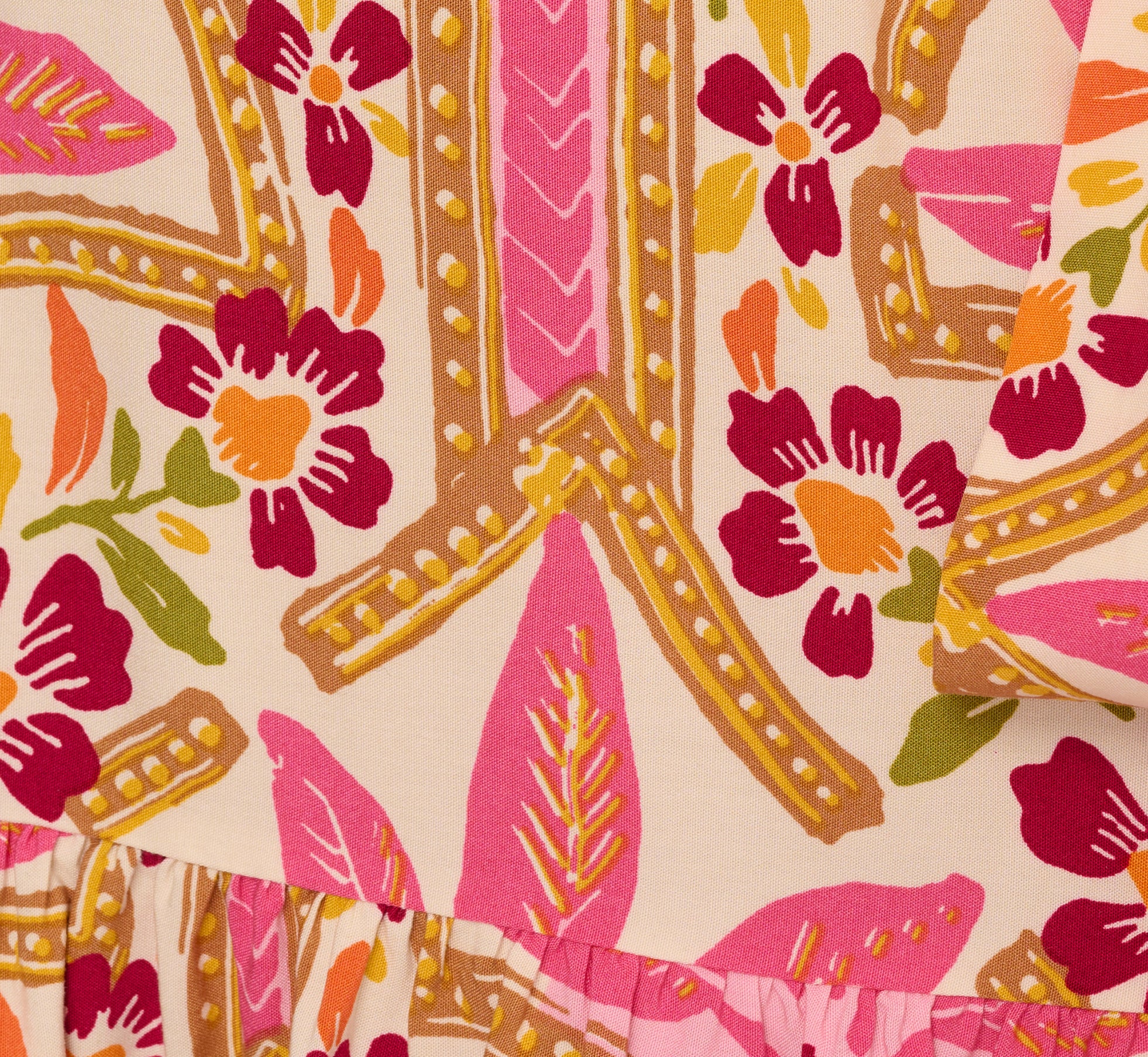 Long Sleeve Printed Short Flounce Dress In Pink Multi、mySite、solidvoid