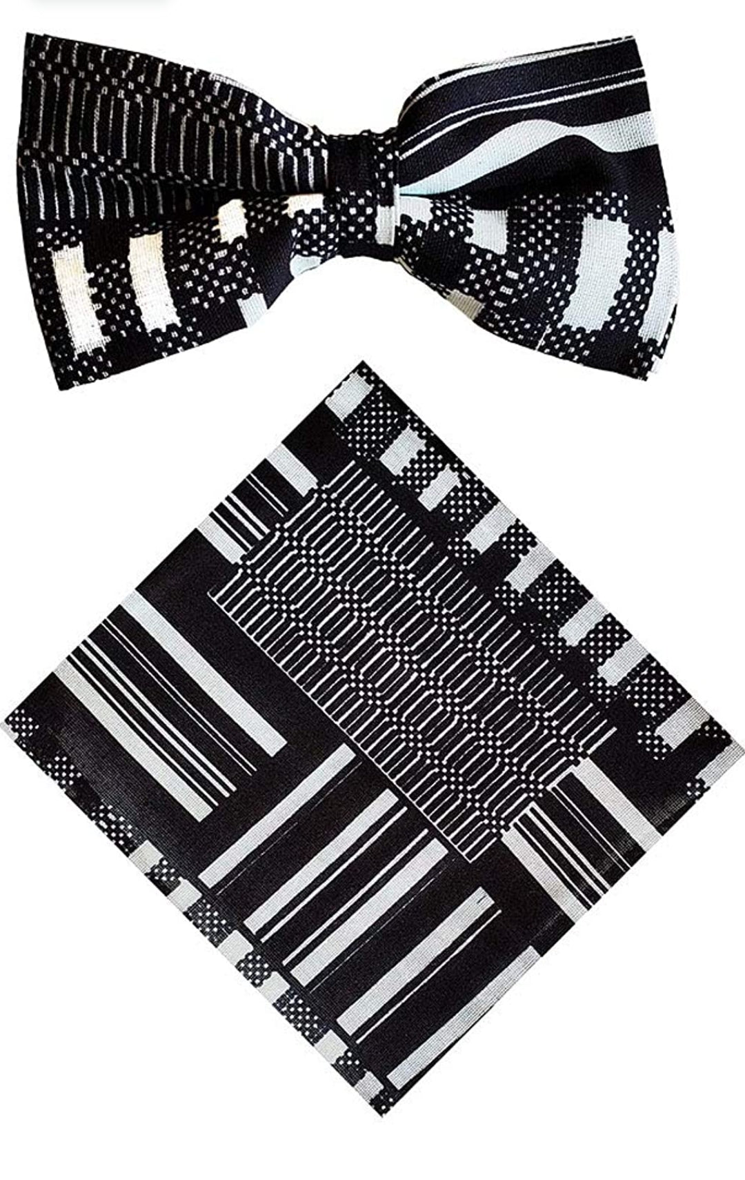 Black and White Kente African Print Bow tie with Pocket Square - DPB0795BT、mySite、solidvoid