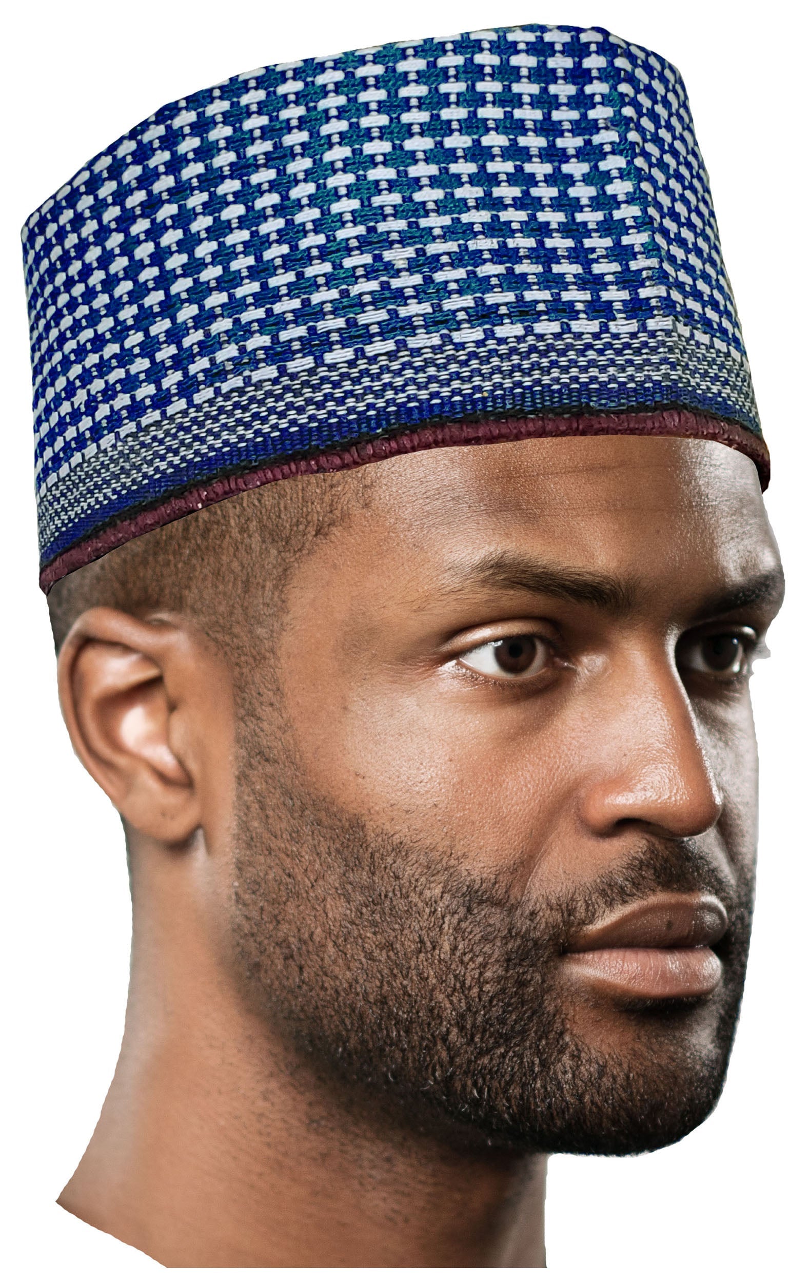 Hassan Blue and White Hausa Mallam Cap Fulani Hula Hand-Crafted African Traditional Kufi hat DPH627、mySite、solidvoid
