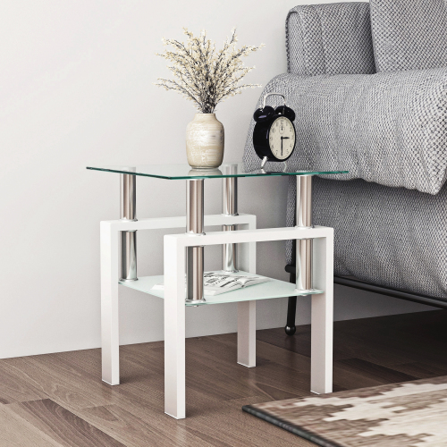 Set of 2, Modern Tempered Glass Tea Table Coffee Table End Table, Square Table for Living Room, Black、、casual