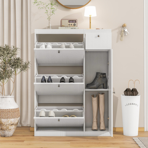 Wooden Shoe Cabinet for Entryway, White Shoe Storage Cabinet with 3 Flip Doors 20.94x9.45x43.11 inch、、casual