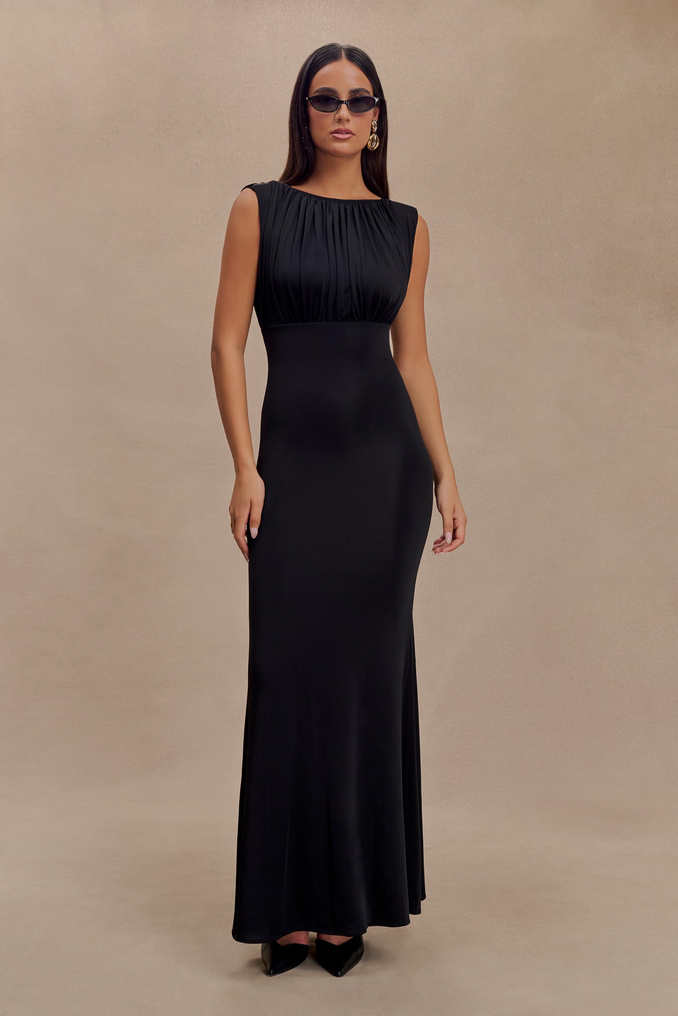Malia Slinky Ruched Maxi Dress - Black、mySite、solidvoid