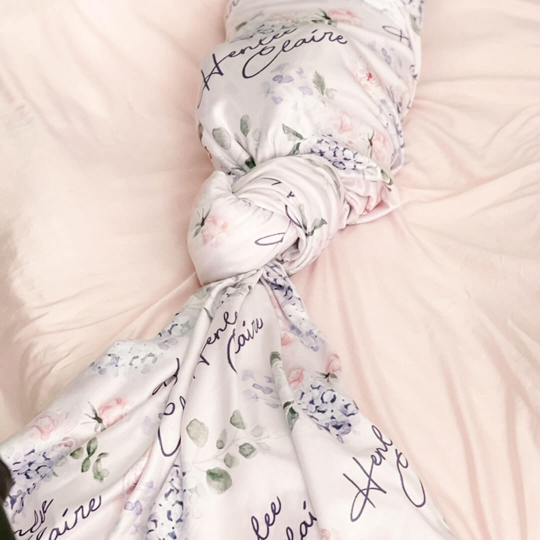  Henlee's Hydrangea Personalized Baby Name Swaddle、mySite、layawaytickets