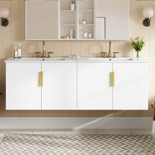 30" Vintage Bathroom Vanity with Ceramic Sink, with 3 Holes Single Ceramic Sink, Bathroom Storage Vanity Cabinet with 2 Soft Closing Doors、、xpatfood