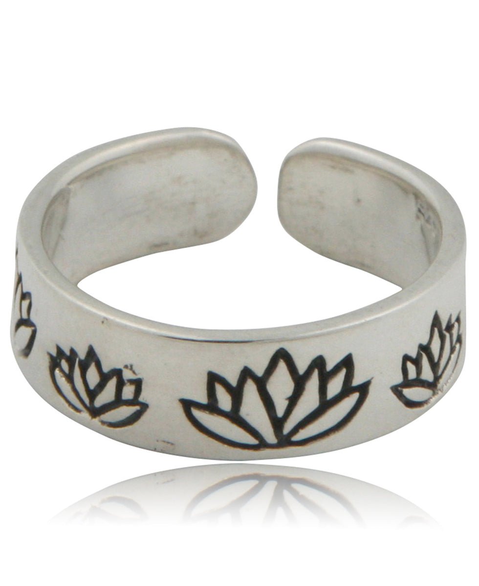 Sterling Silver Engraved Lotus Ring, Adjustable by Buddha Groove、mySite、topwebapps