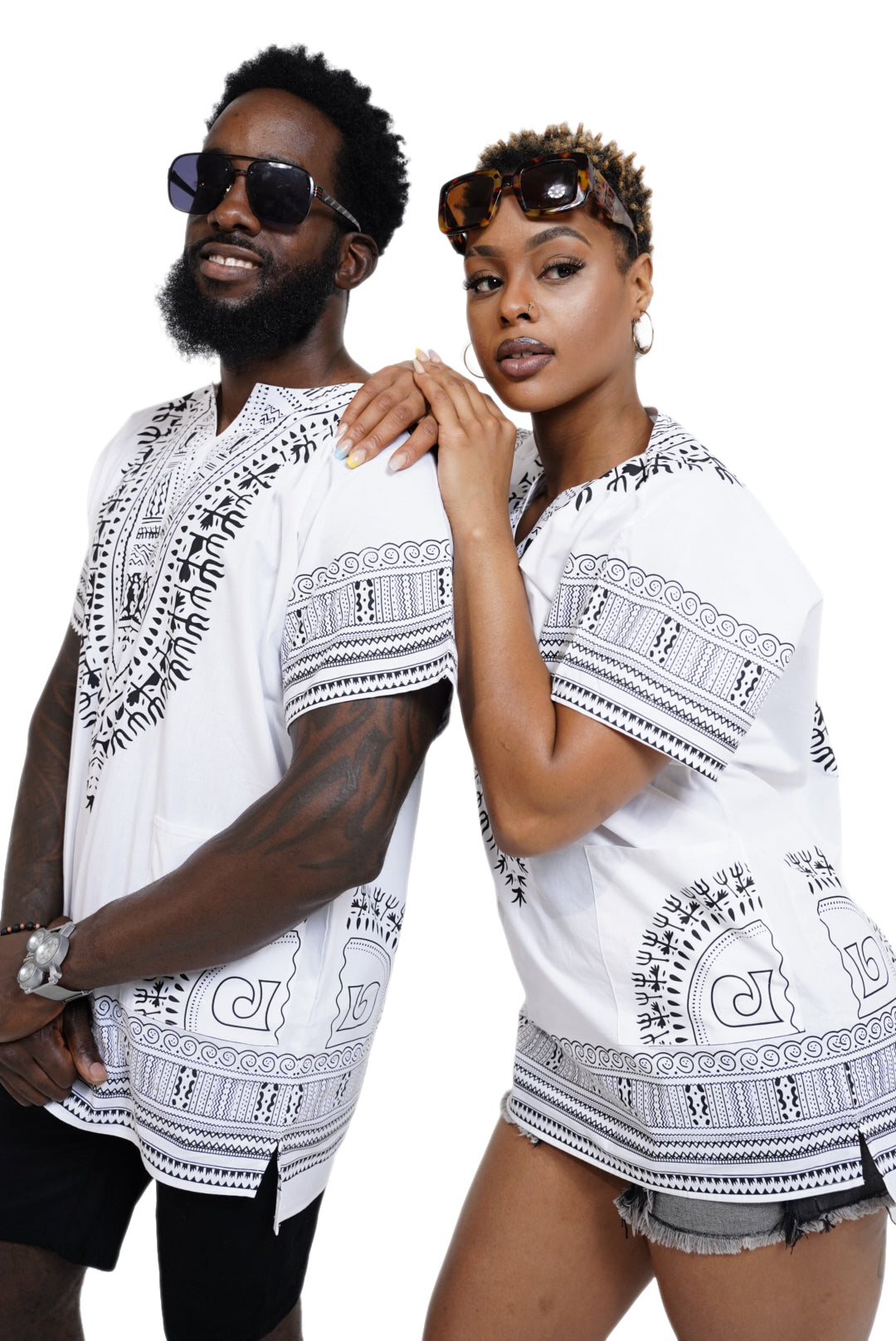 Dupsie's White African Print Unisex Dashiki Shirt Suitable for Festivals, Concerts, Cruises, Outdoor Events -DP3830M、mySite、solidvoid