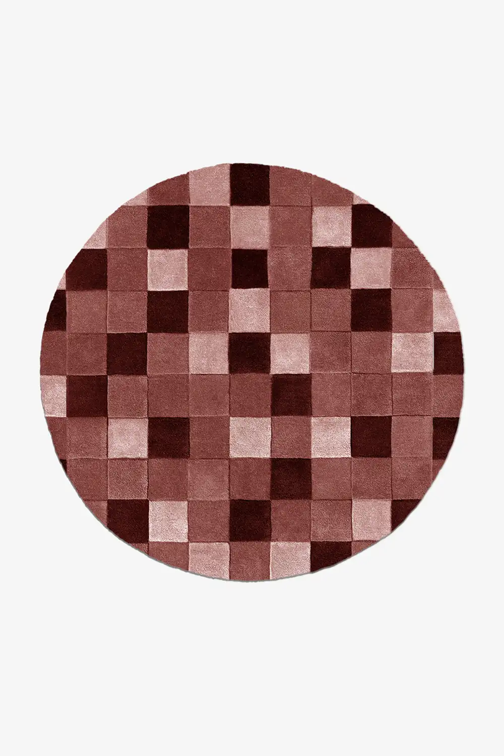 Burgundy Checkered Round Hand Tufted Wool Rug、mySite、gigharbornorthrealestate