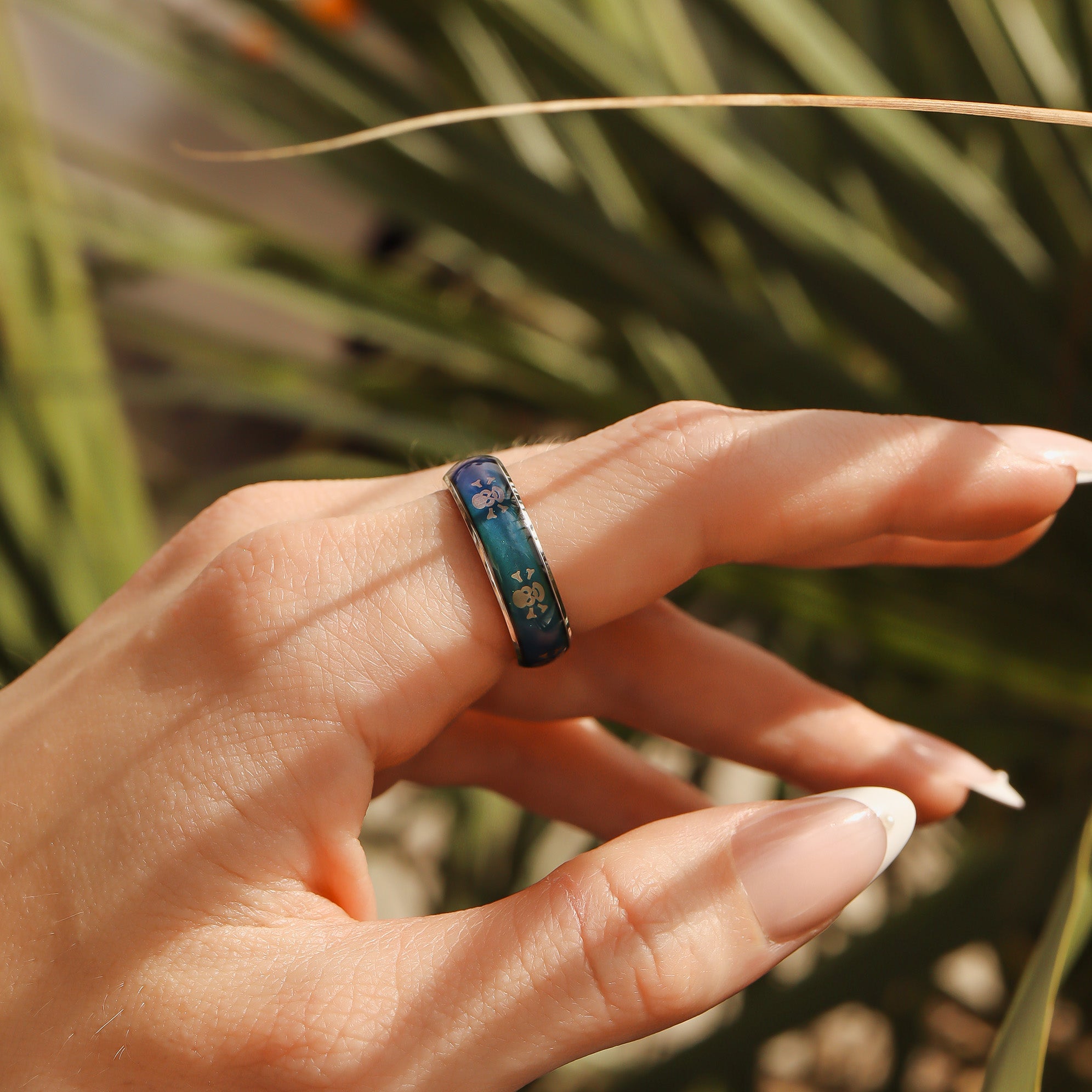 Stainless Steel Mood Band With Skull And Crossbones Ring / CFR9012、mySite、dreamappss