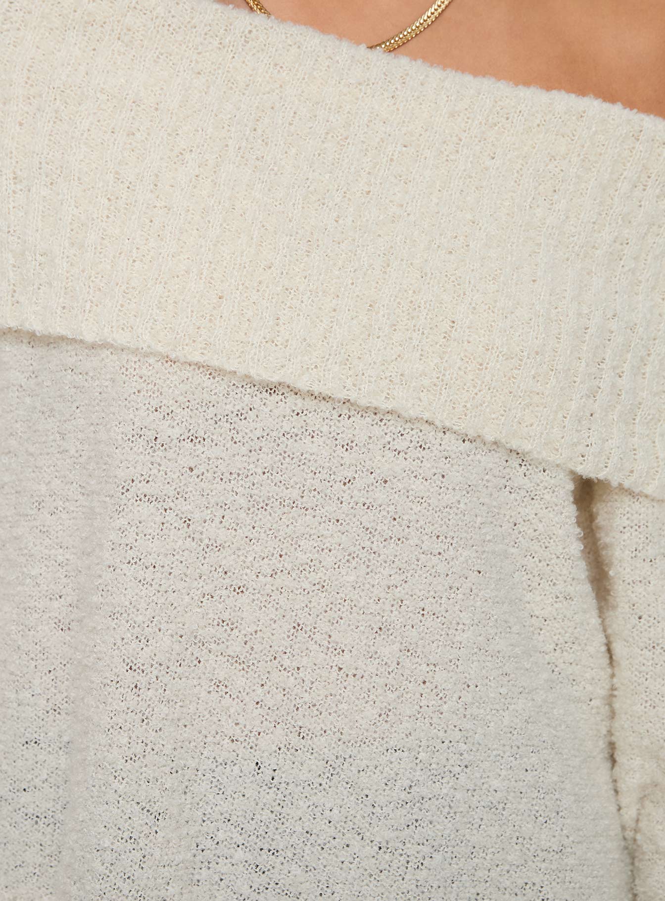 Parkley Boucle Off The Shoulder Sweater Cream、mySite、solidvoid