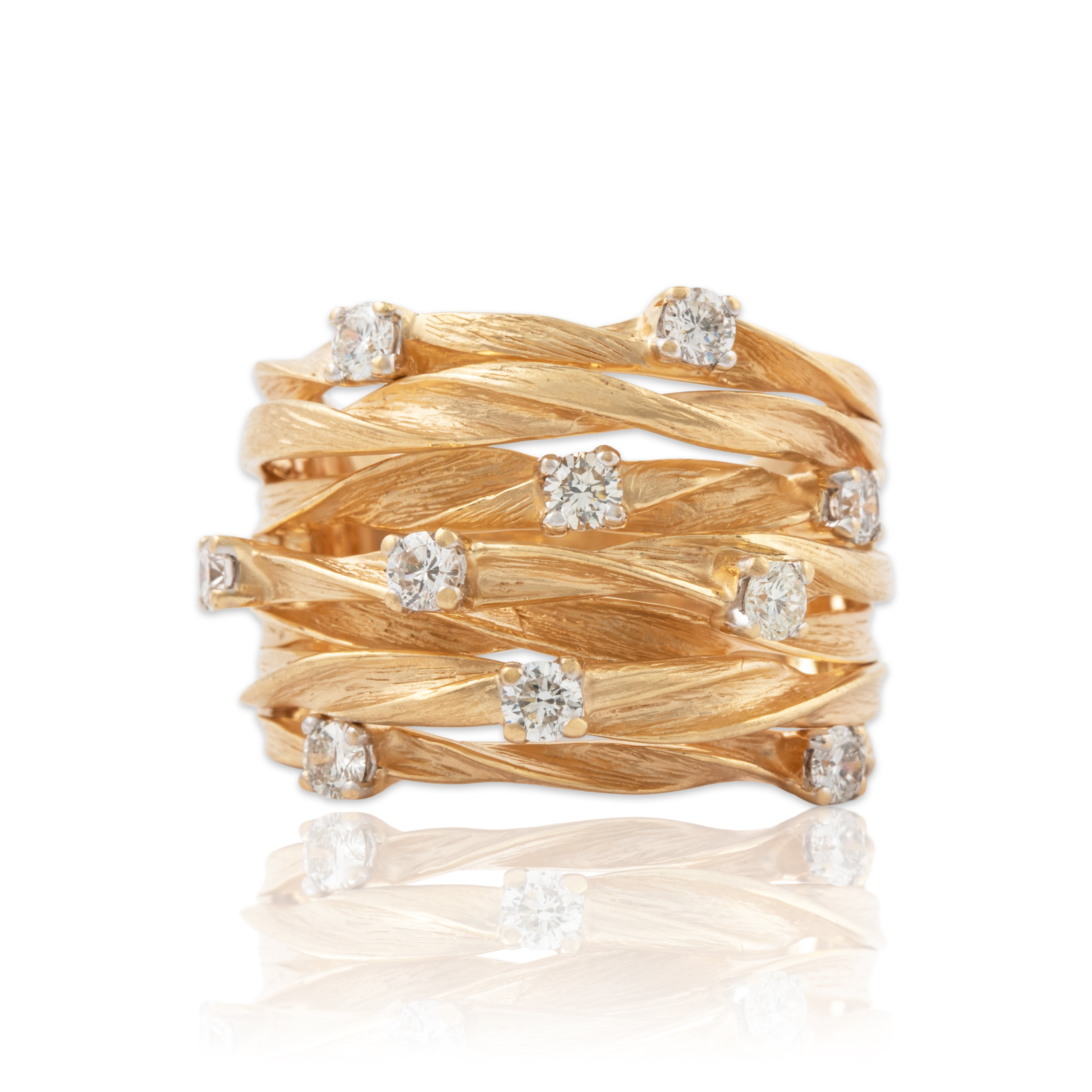 Vintage Spectacular 14k Yellow Gold .78cttw Diamond Ribbons of Light Ring 6.50、mySite、hinf8tx79