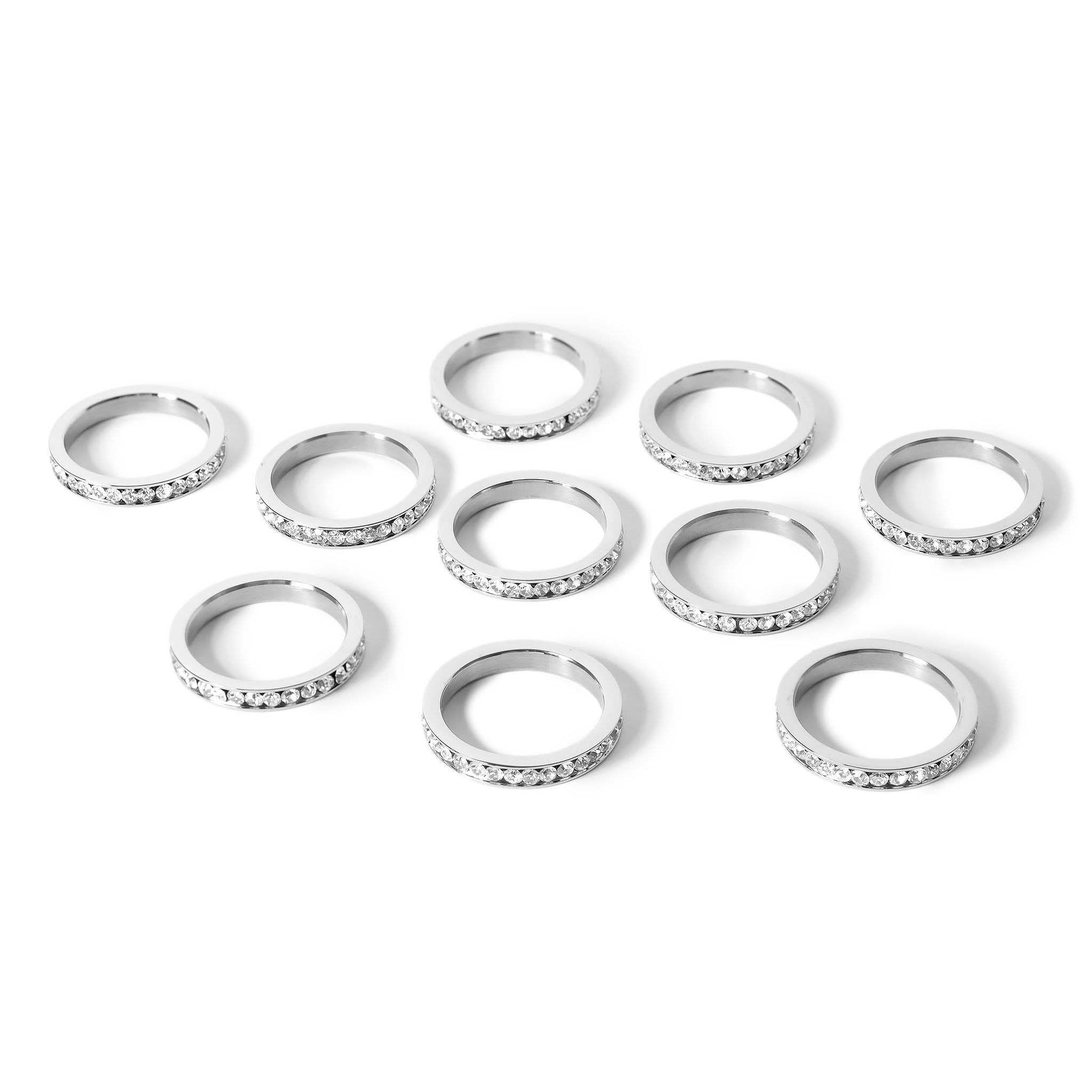 10 Pack - CZ Eternity Stainless Steel Ring - April/Diamond - Size 3 / ETR1000、mySite、dreamappss