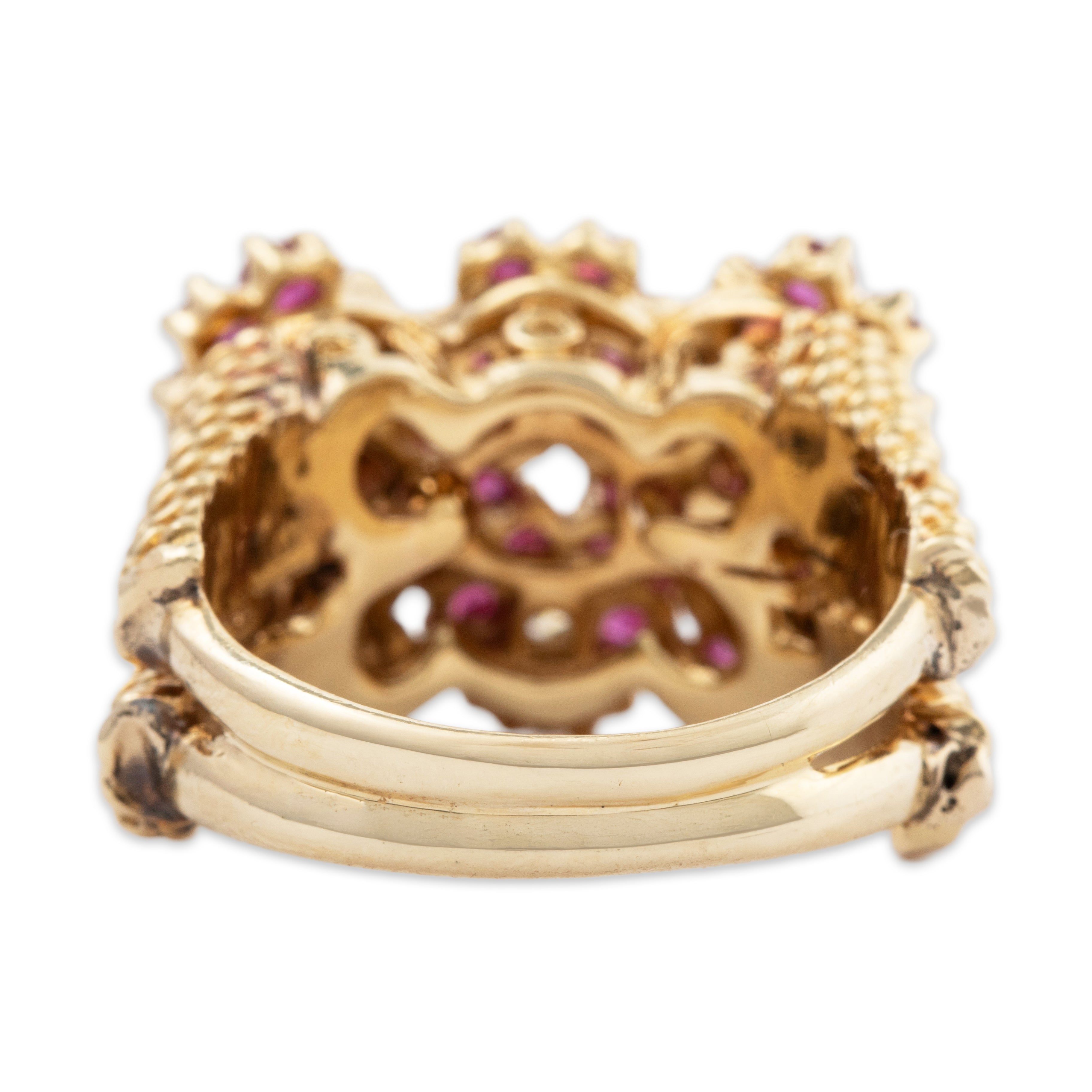 Vintage Heavy 14k Yellow Gold 2.42cttw Ruby Diamond Floral Statement Ring、mySite、hinf8tx79