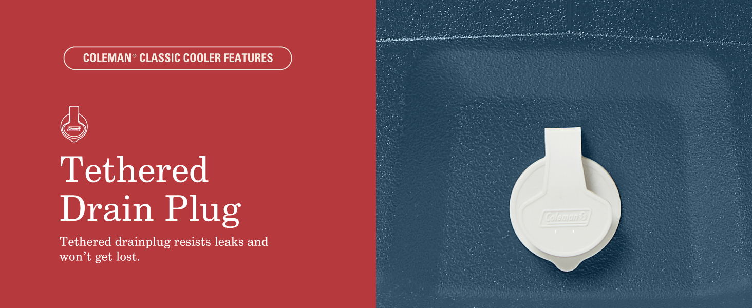 coleman classic cooler feature tethered drain plug navy white resist leak lost easy nice best clean