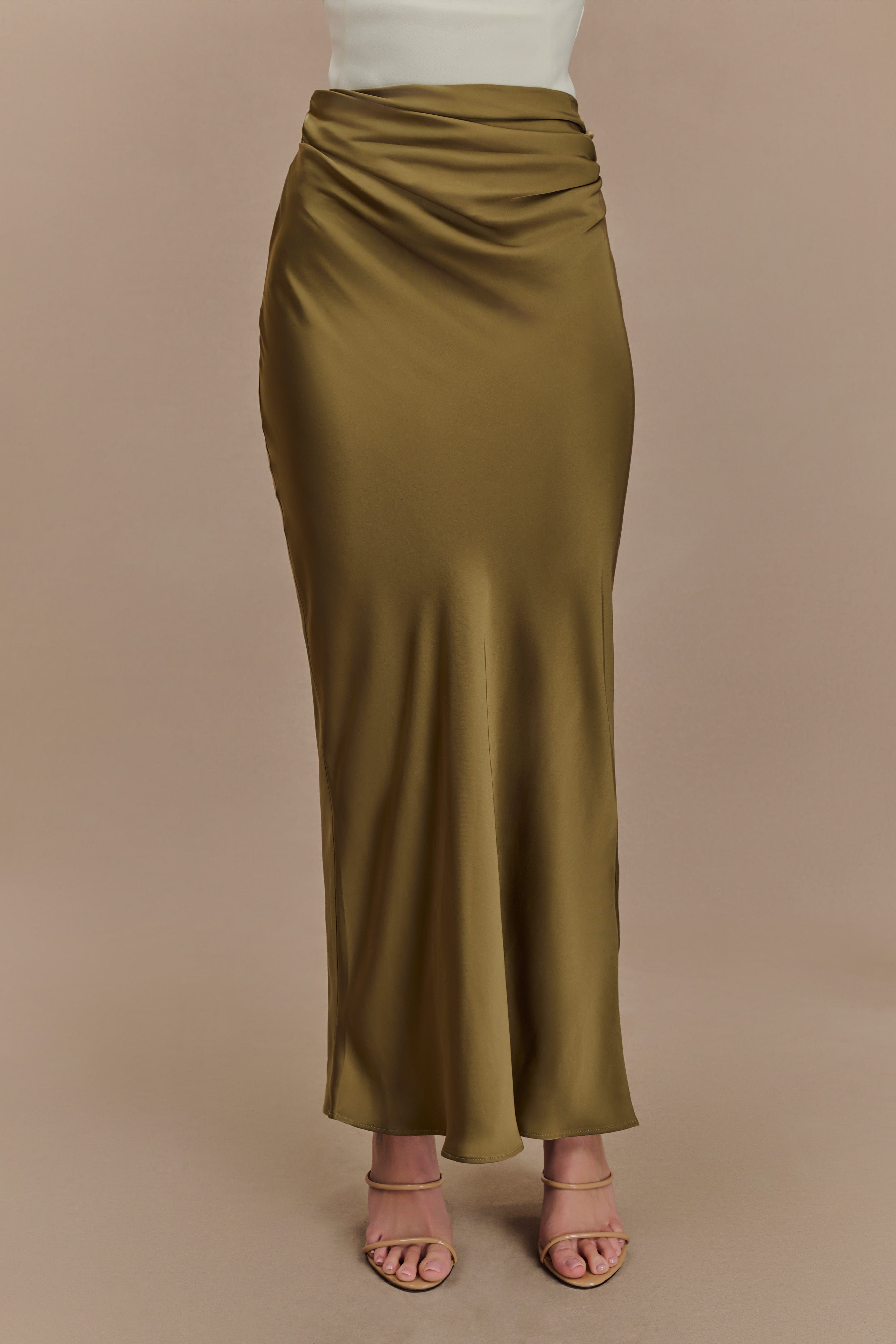 Nicola Satin Asymmetric Maxi Skirt - Basil、mySite、solidvoid