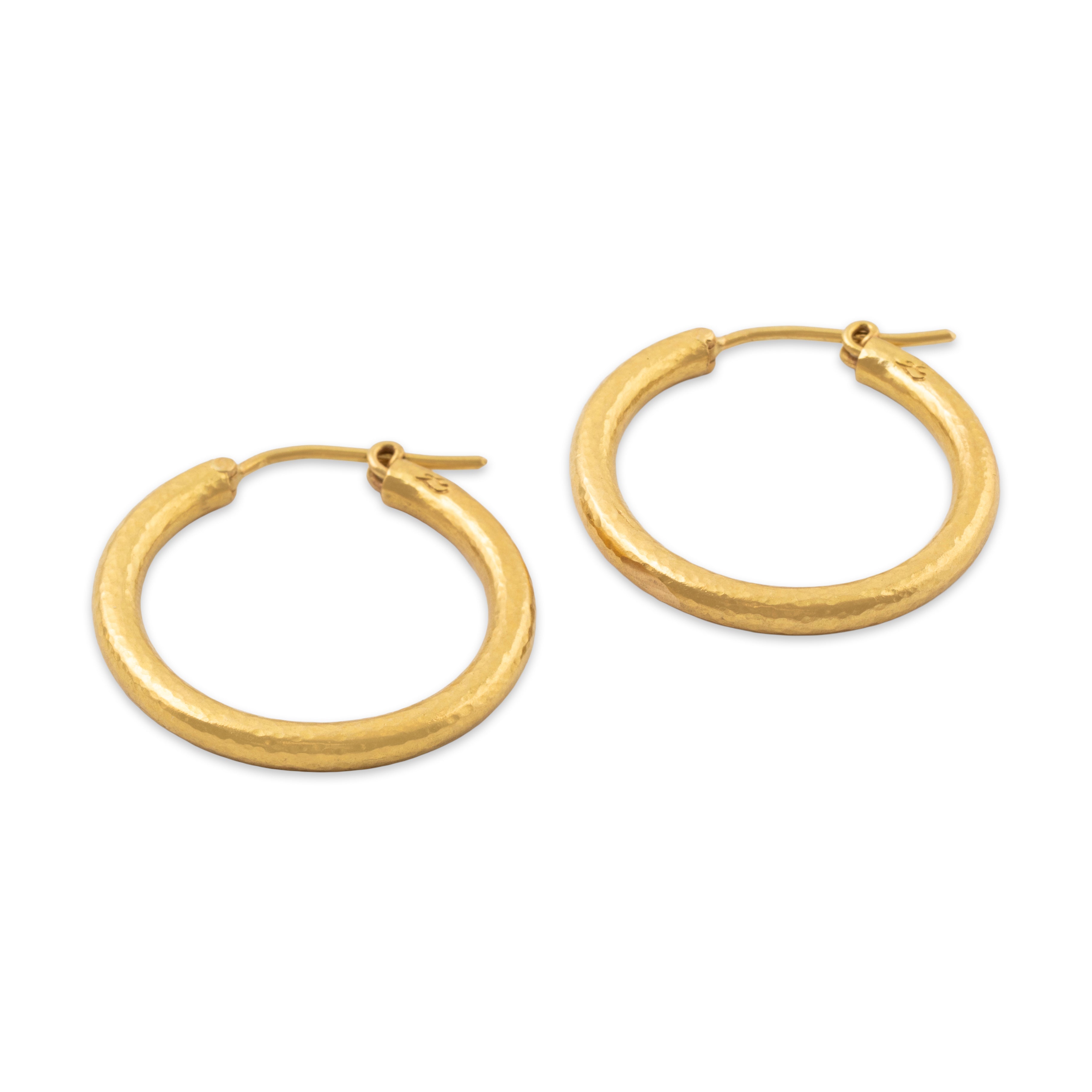 Estate Elizabeth Locke 19k Yellow Gold Hammered Hoop Earrings、mySite、hinf8tx79