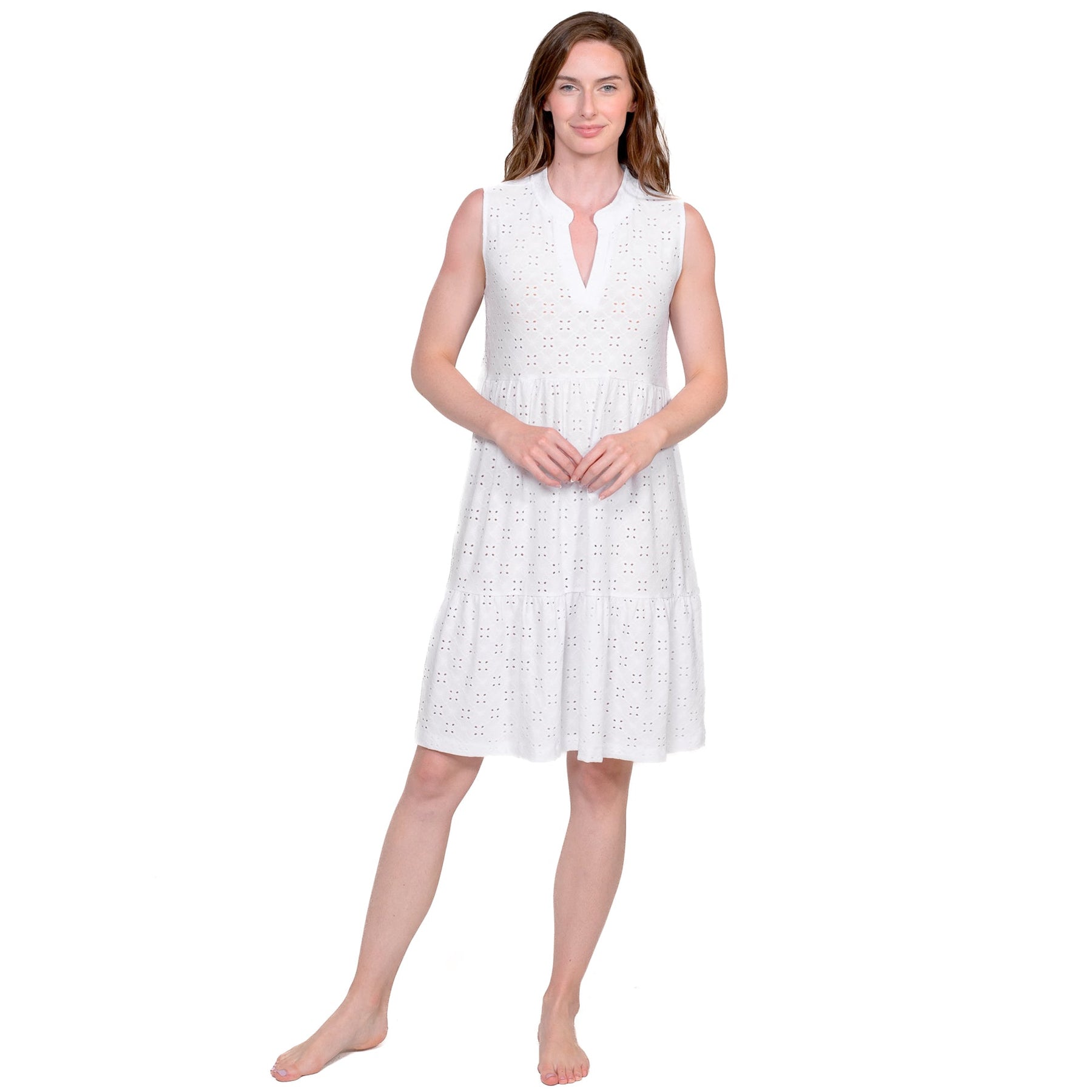  LatteLove Sleeveless Tiered Eyelet Dress、mySite、justintrudeaud