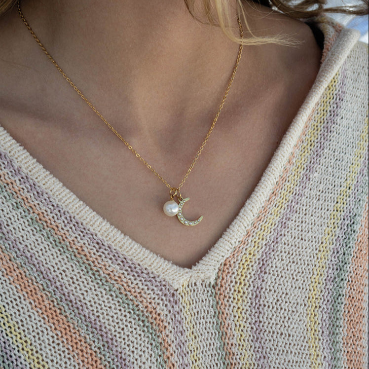 18K Gold PVD Stainless Steel Pearl Moon Charm / PDL0250、mySite、dreamappss