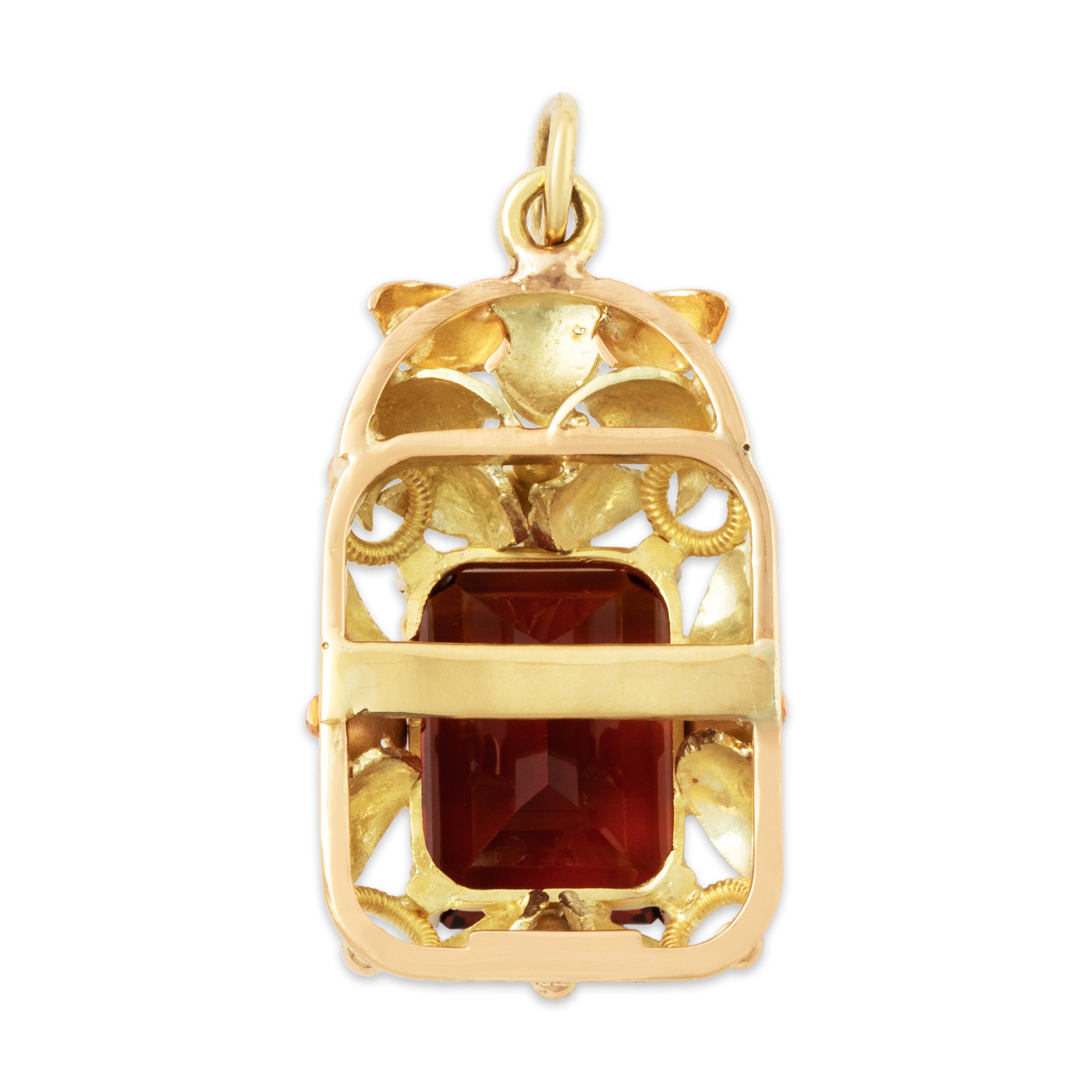Vintage Heavy 18k Yellow & Rose Gold 4.5ct Madeira Citrine Leafy Floral Pendant、mySite、hinf8tx79