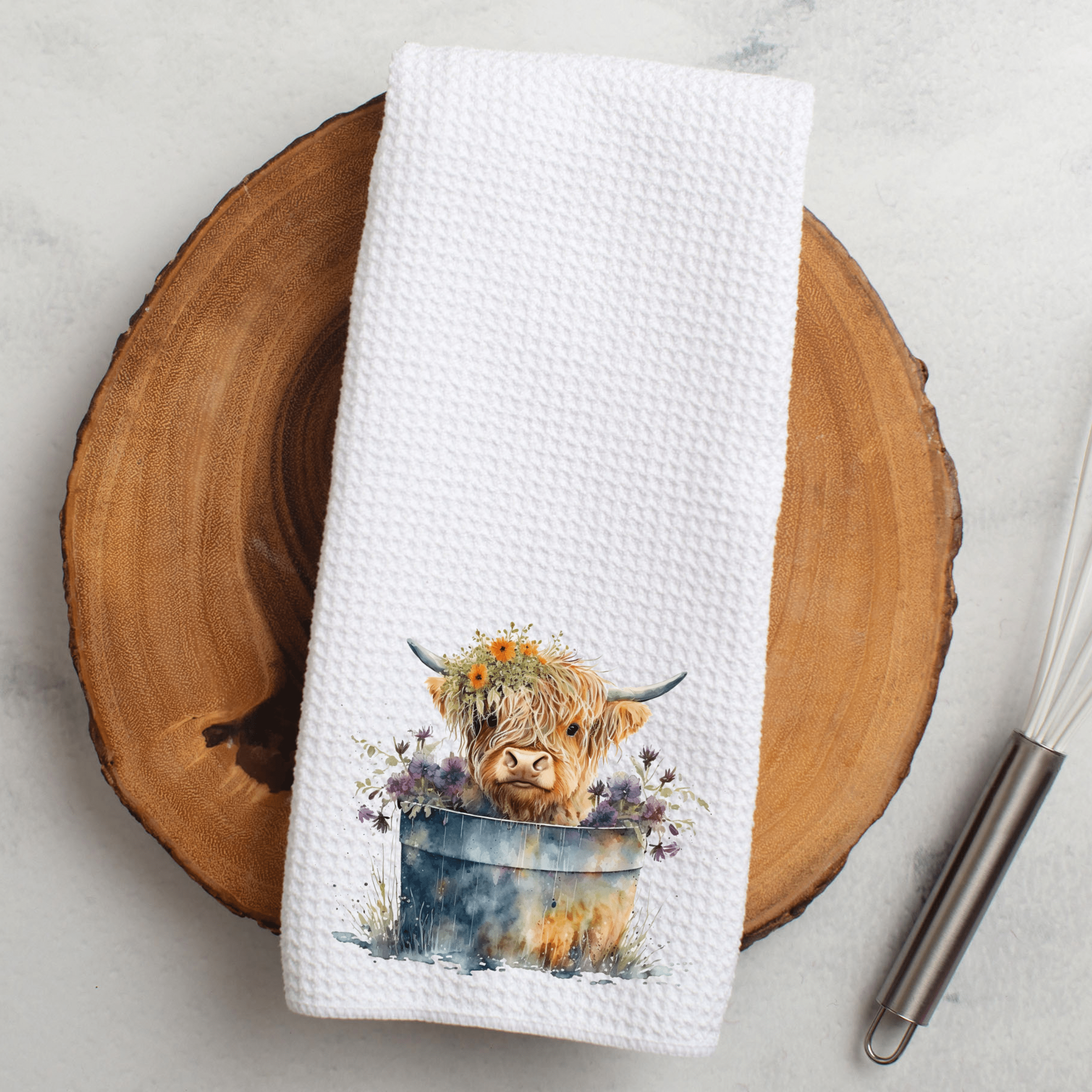 Highland Cow Hand Towel, Farmhouse Kitchen, Rustic Décor、mySite、g9winljtr