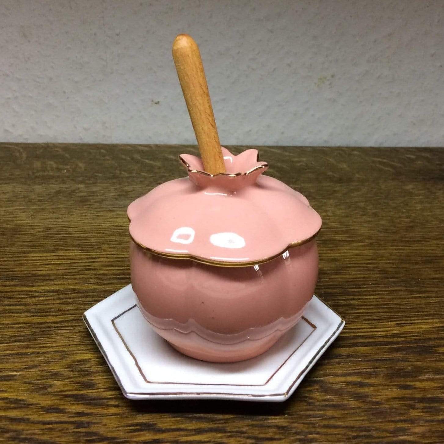 Pink Porcelain Honey Jar with Dipper and Coaster、mySite、topwebapps