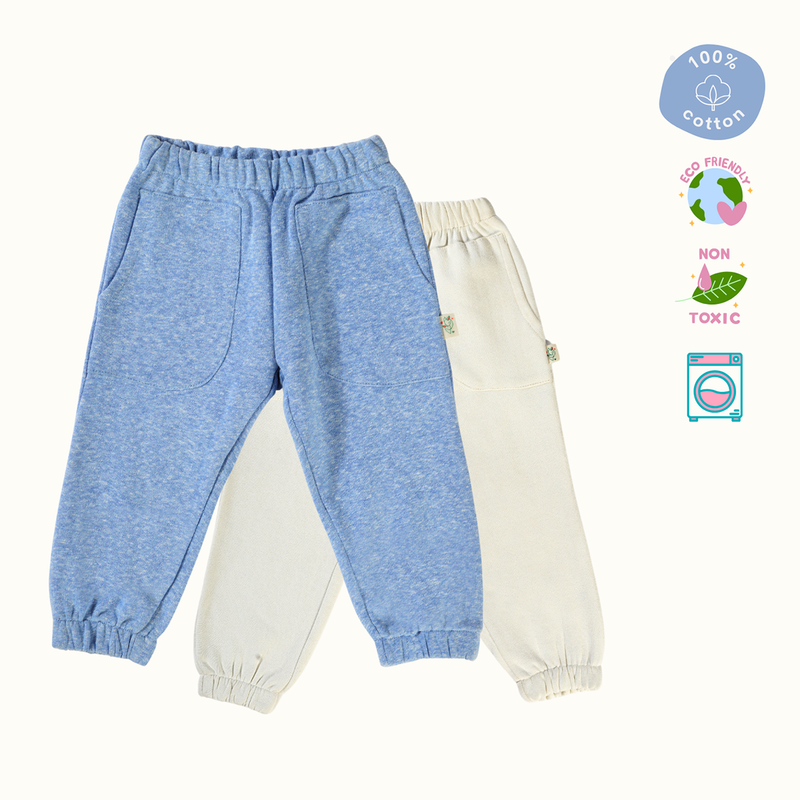 Cotton Terry Sweat Pants | Creme & Blue | Set of 2、mySite、camillekostekn
