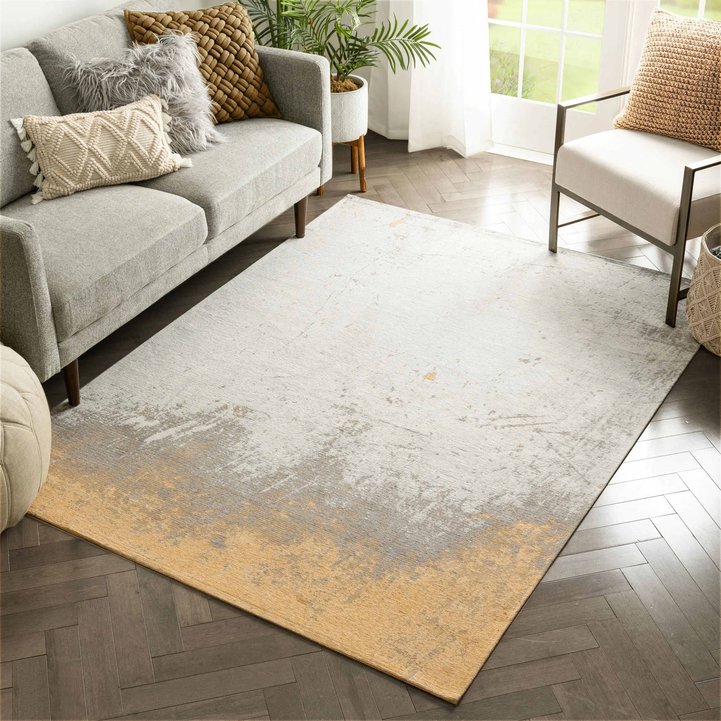 Napio Modern Abstract Brush Stroke Grey 5'3 x 7'3 Rug、mySite、gigharbornorthrealestate