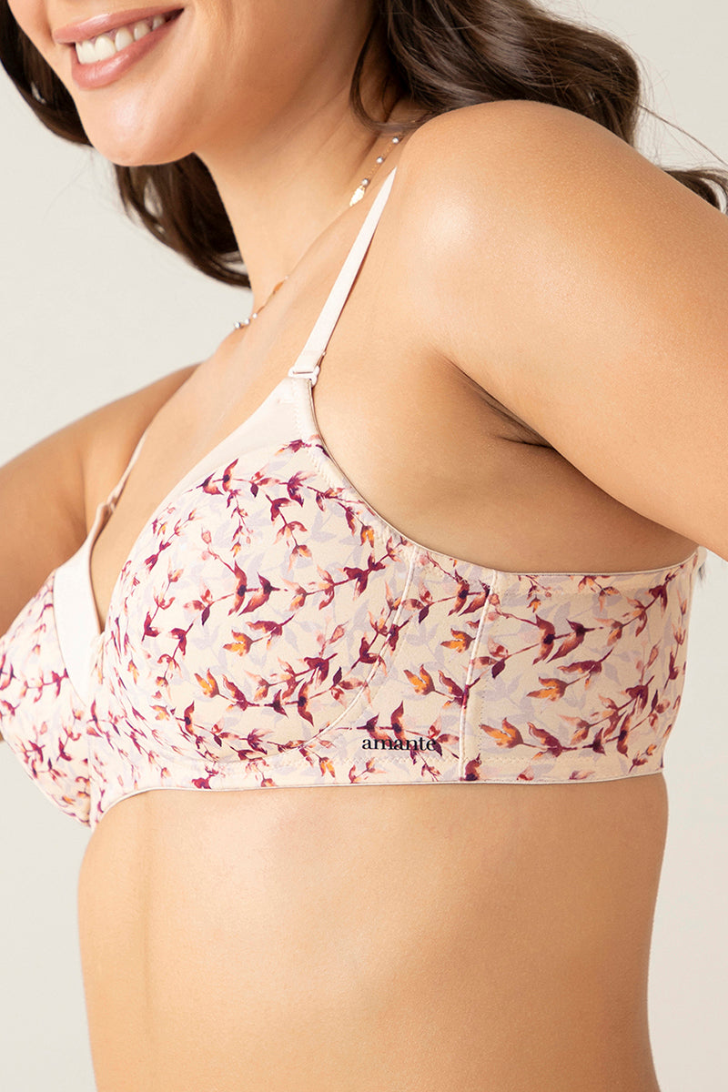  Satin Edge Padded Non-wired T-shirt Bra - Pompaneete Leaf Floral Pr、mySite、justintrudeaud