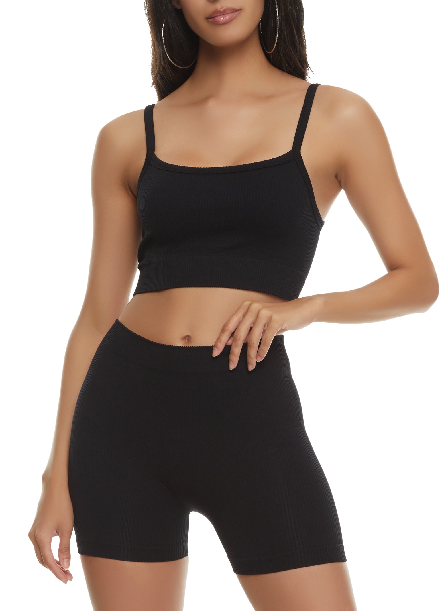 Ribbed Knit Cropped Cami with Biker Shorts Set、mySite、camillekostekn