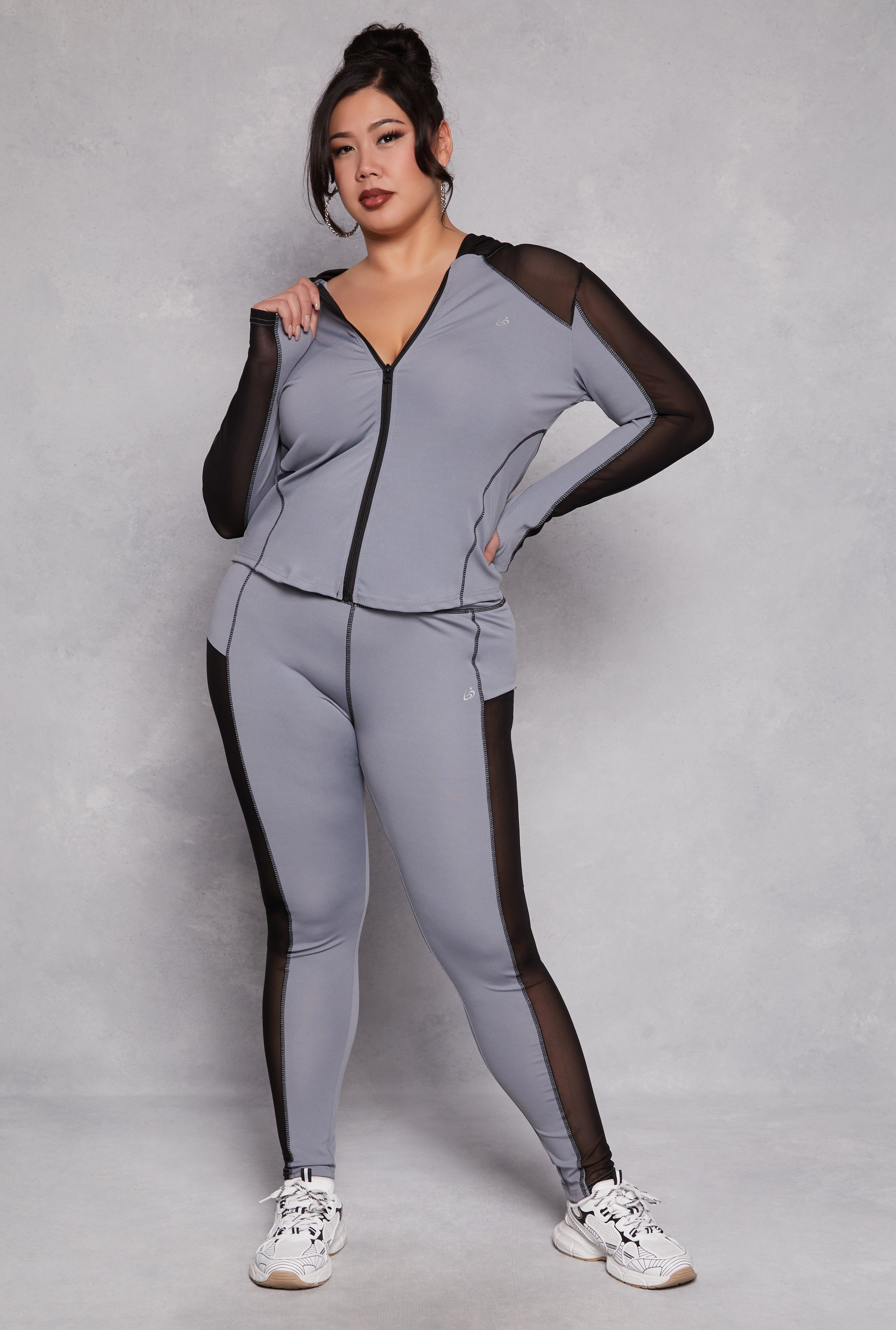 Plus Size Mesh Insert Active Leggings、mySite、camillekostekn