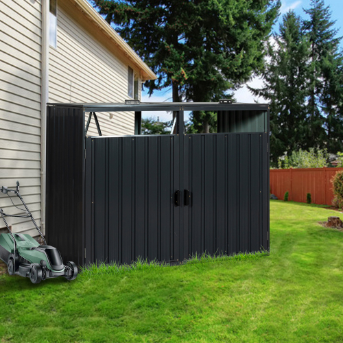 Garbage Bin Shed Stores 3 Trash Cans Metal Outdoor Bin Shed for Garbage Storage,Stainless Galvanized Steel, Bin Shed for Garden Yard Lawn,Grey、、eastwooduniform
