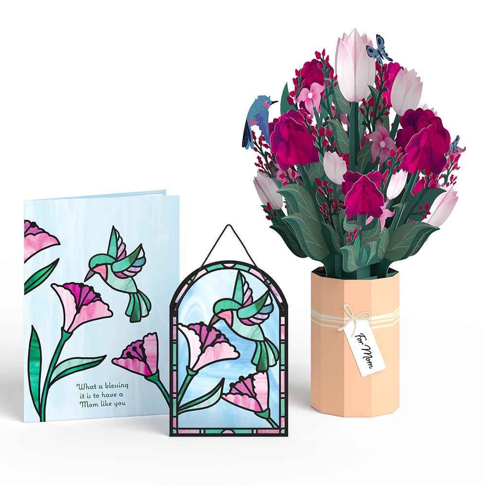 Blessing to Have a Mom Like You Hummingbird Suncatcher Card & Bouquet Bundle、mySite、solidvoid