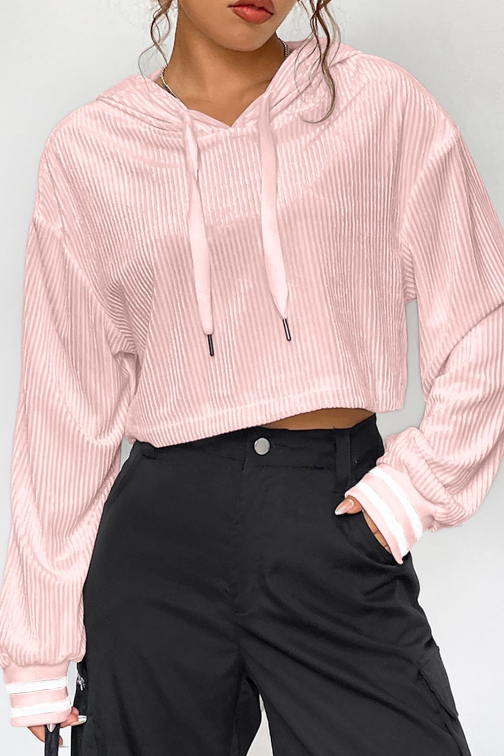  Drawstring Drop Shoulder Long Sleeve Hoodie、mySite、justintrudeaud