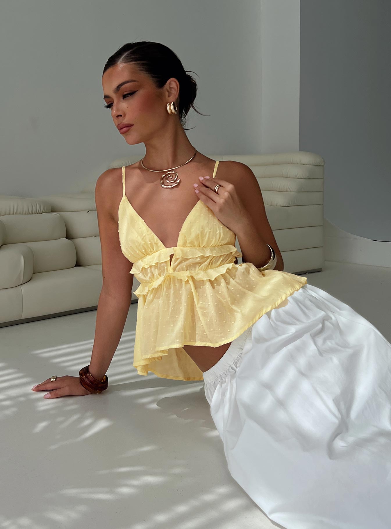 Blondelle Frill Detail Top Yellow、mySite、solidvoid