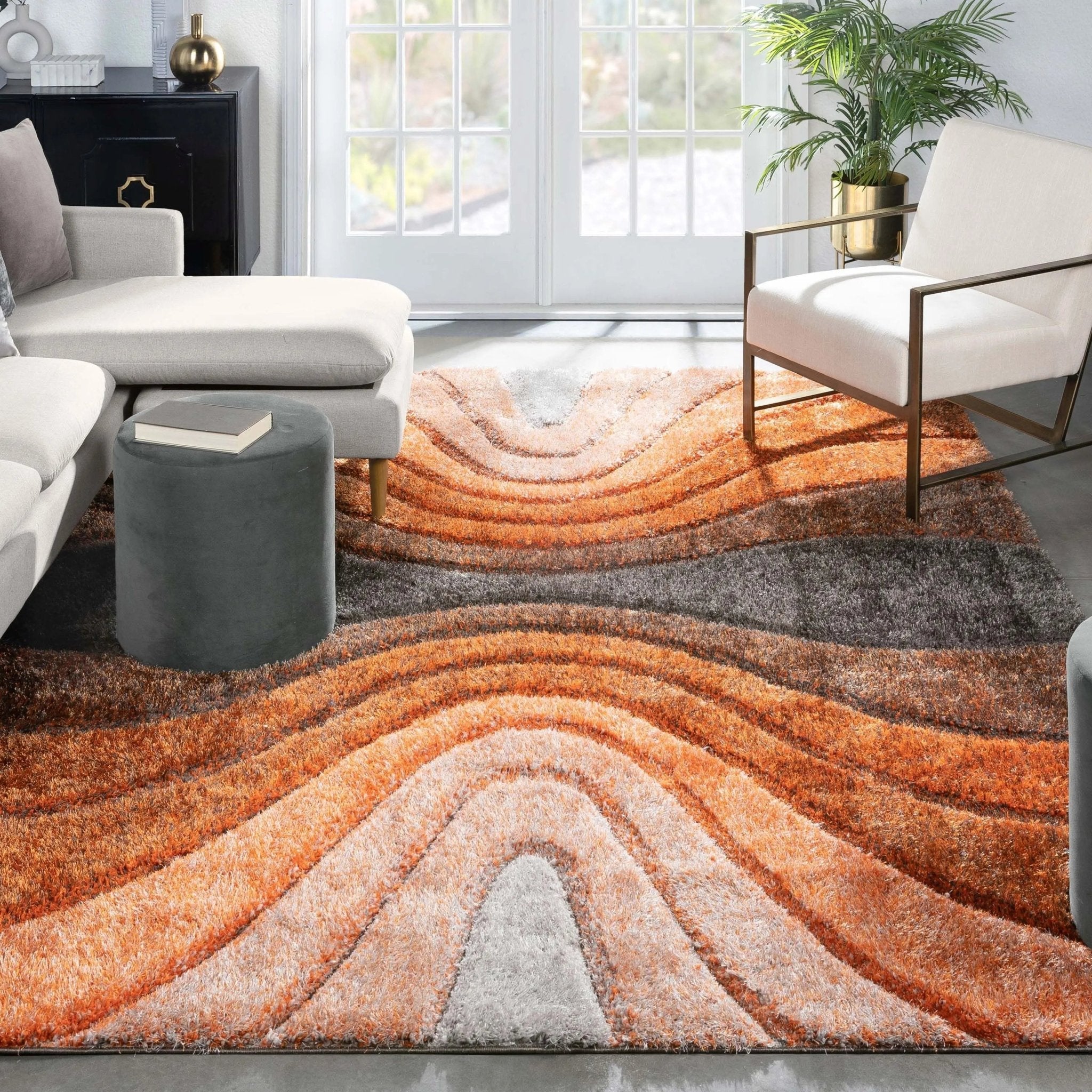 Luz Modern Geometric Grey Orange 3D Textured Thick & Soft Shag Rug、mySite、gigharbornorthrealestate