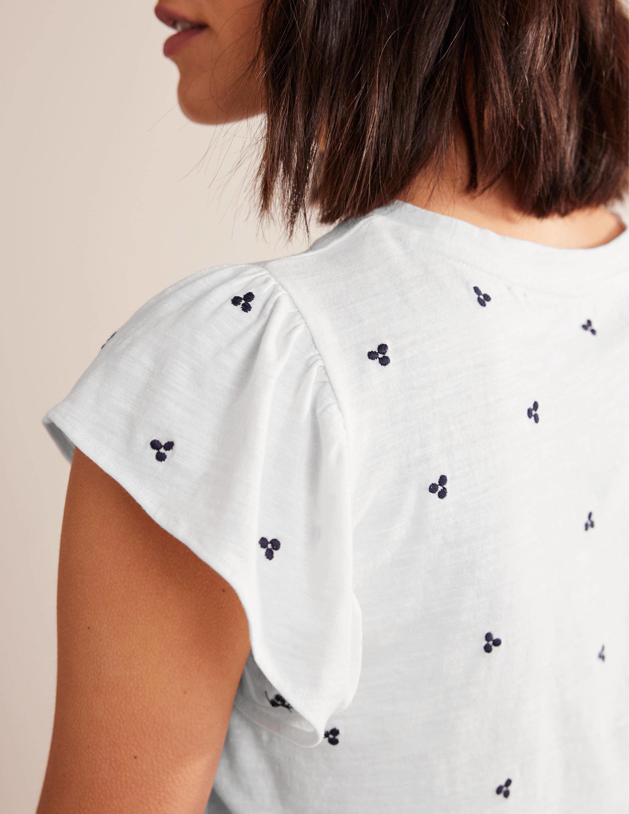  Embroidered Flutter Top-White, Blue Embroidery、mySite、ashleygrahame