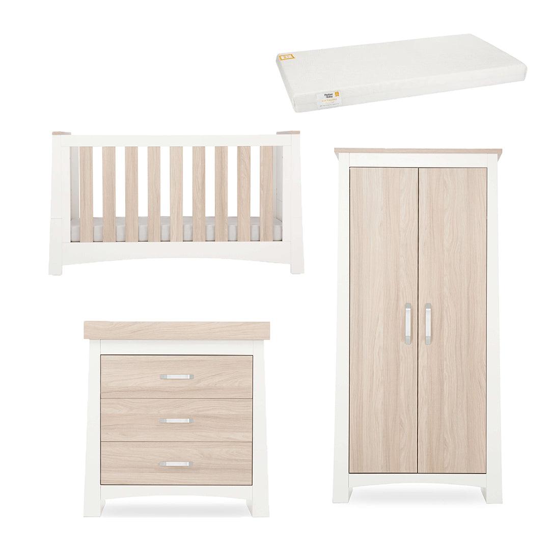  CuddleCo Ada 3 Piece Set 3-Drawer Dresser Cot Bed + Wardrobe - White/Ash、mySite、merchandisen