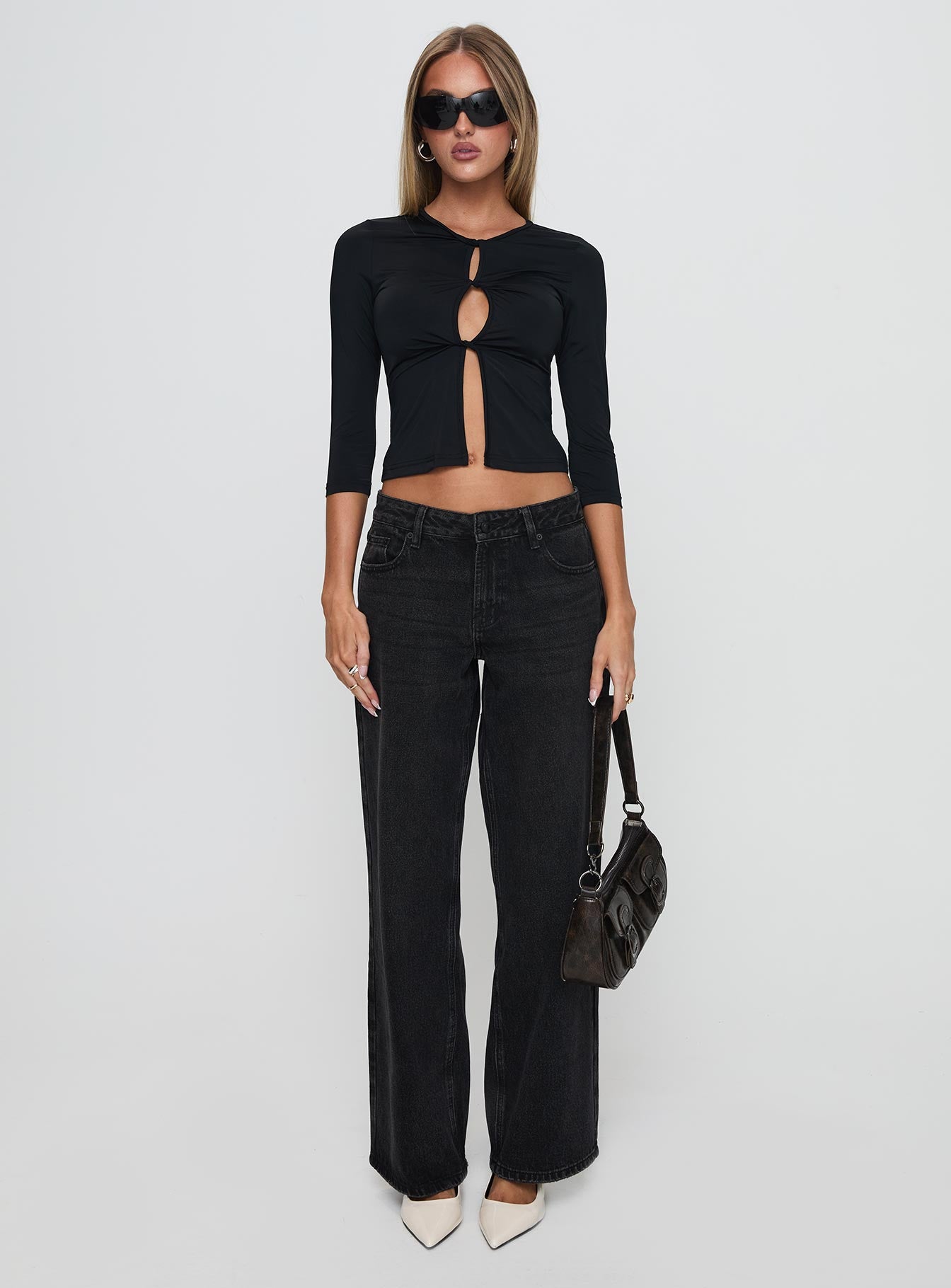 Giabella 3/4 Sleeve Top Black、mySite、solidvoid