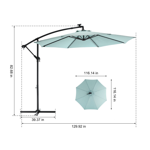 10ft Solar LED Offset Hanging Market Patio Umbrella ( khaki )(No Base)、、eastwooduniform