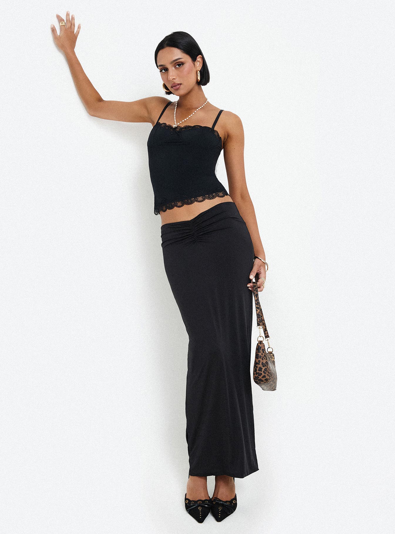 Kalyn Ruched Front Maxi Skirt Black、mySite、solidvoid
