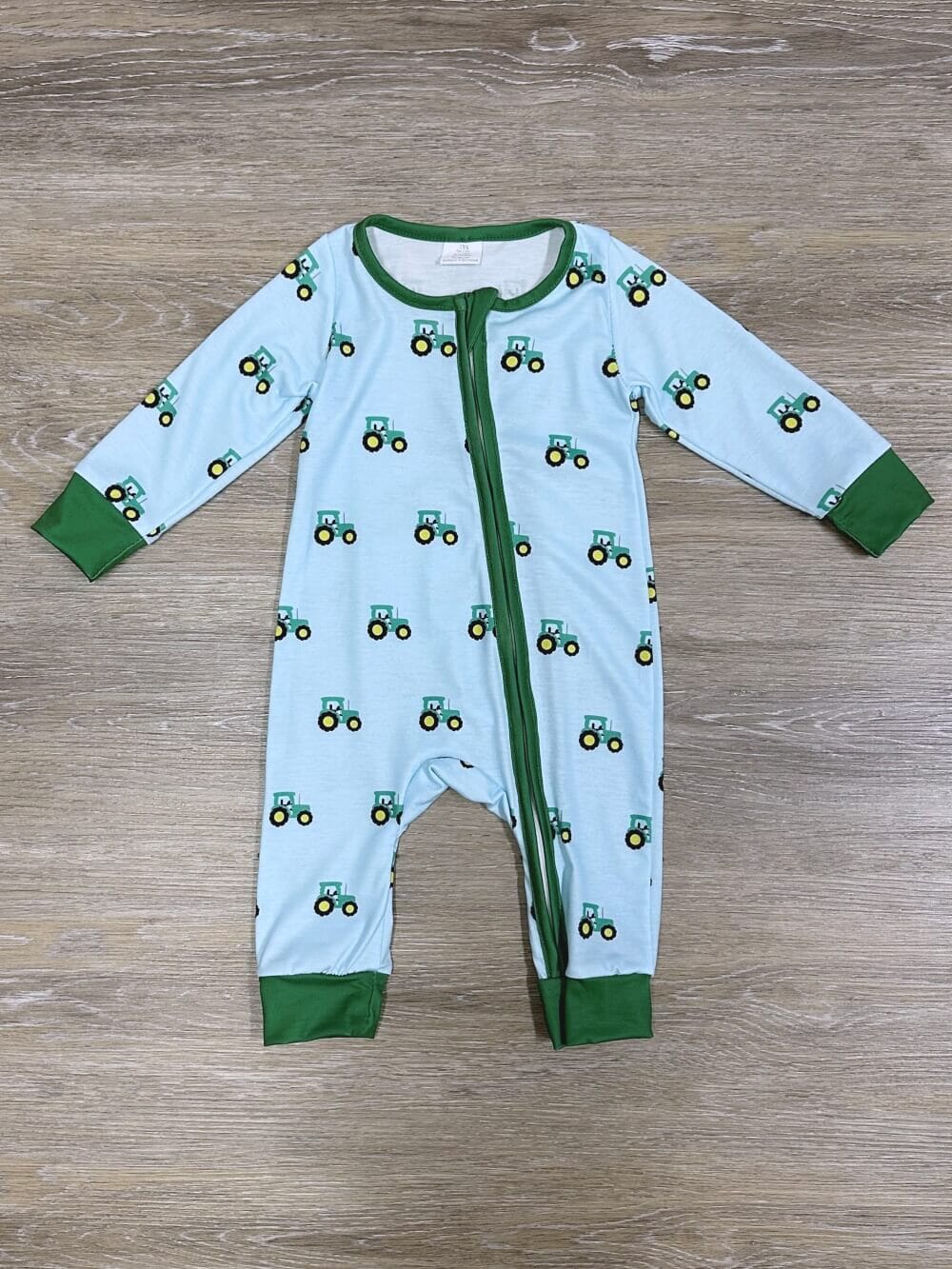 Big Green Tractor Zip Up Baby Romper、mySite、camillekostekn