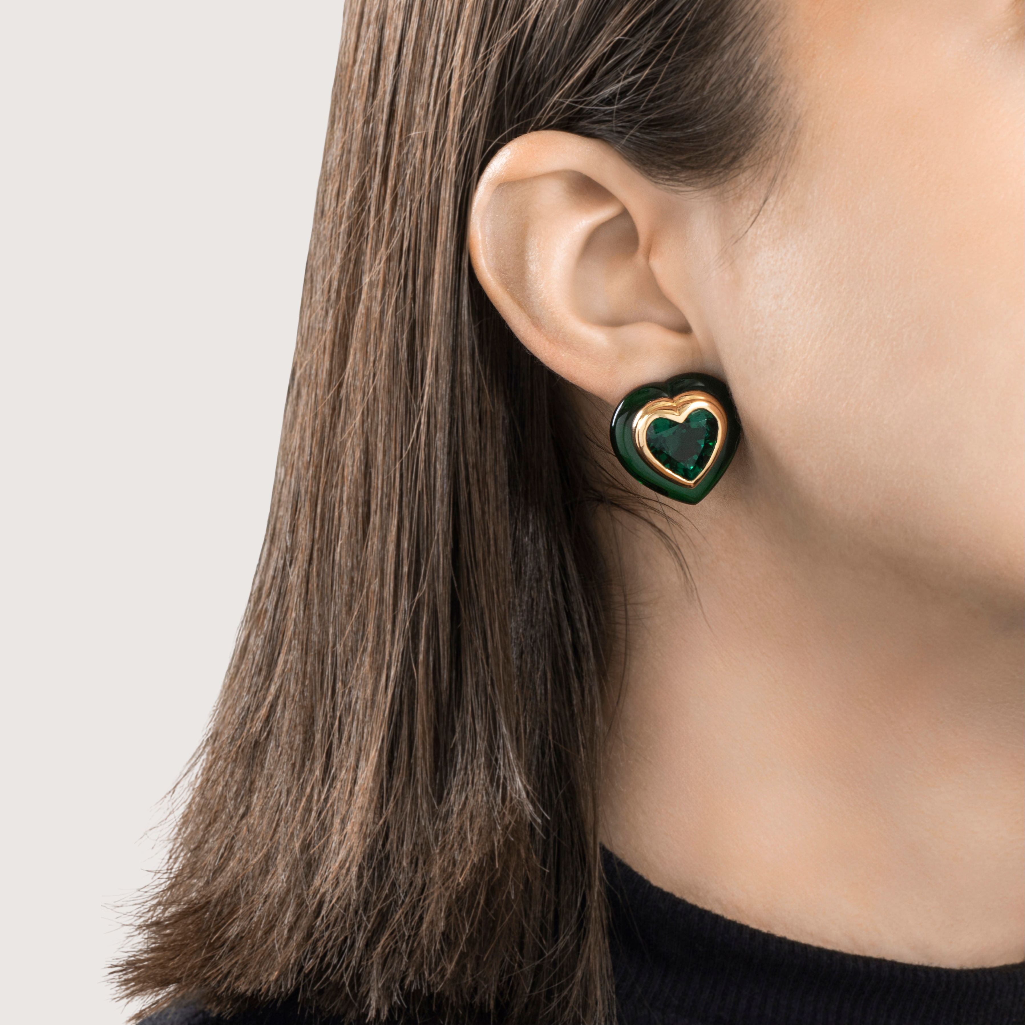 Vintage French 18k Yellow Gold Synthetic Quartz Lucite Statement Heart Earrings、mySite、hinf8tx79