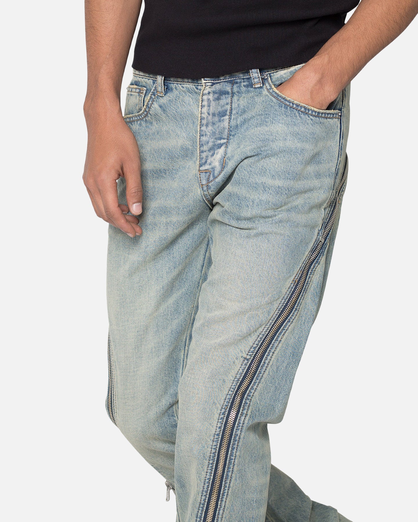 MNML D519 Zipper Flare Denim Jeans Vintage Blue、mySite、zt4zffjzw