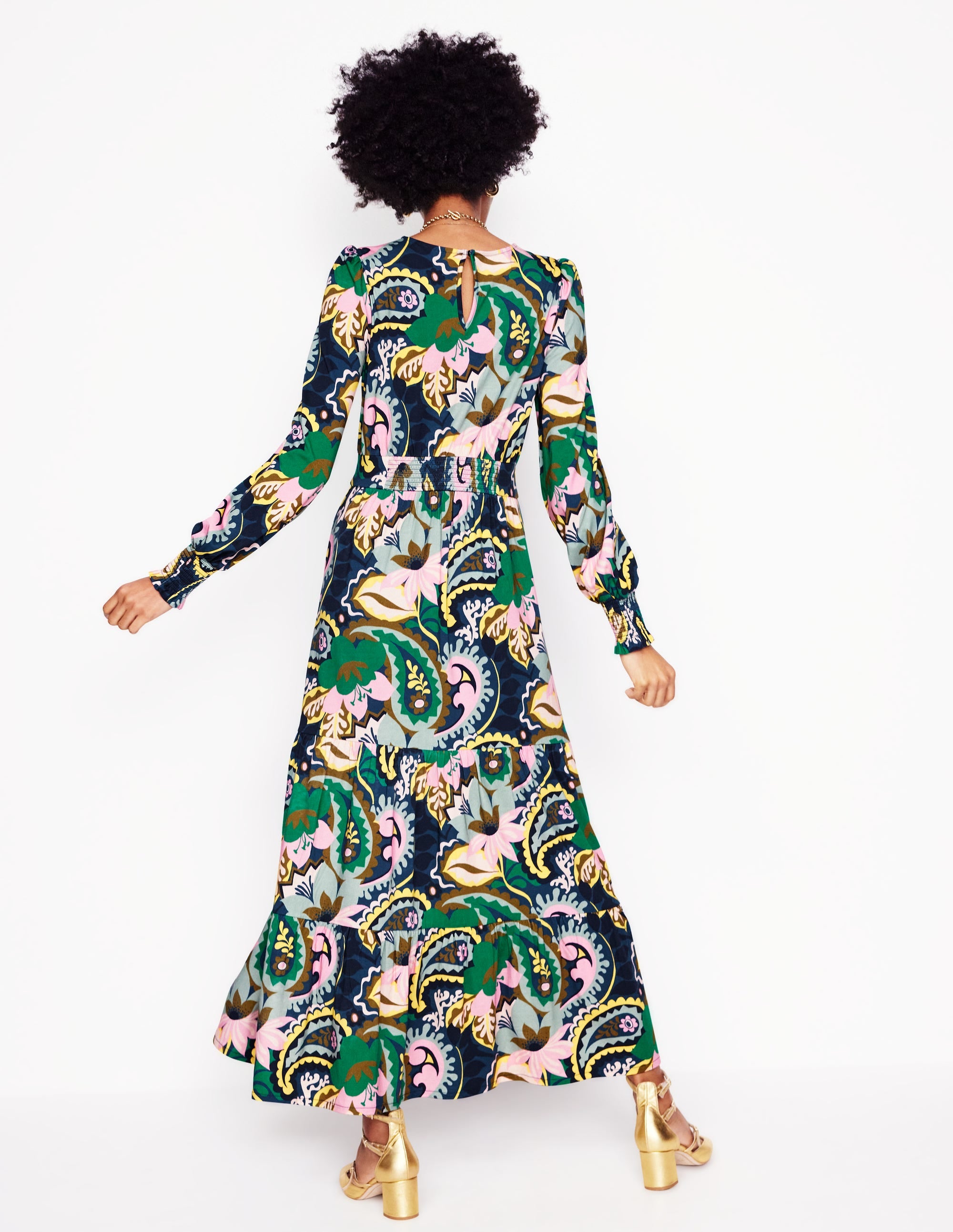  Tabitha Tiered Jersey Dress-Green, Botanical Paisley、mySite、ashleygrahame