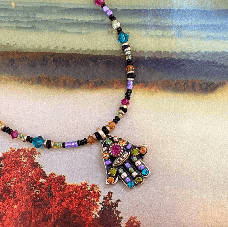 Dark Multi-Bright Hamsa Necklace by Michal Golan、mySite、topwebapps