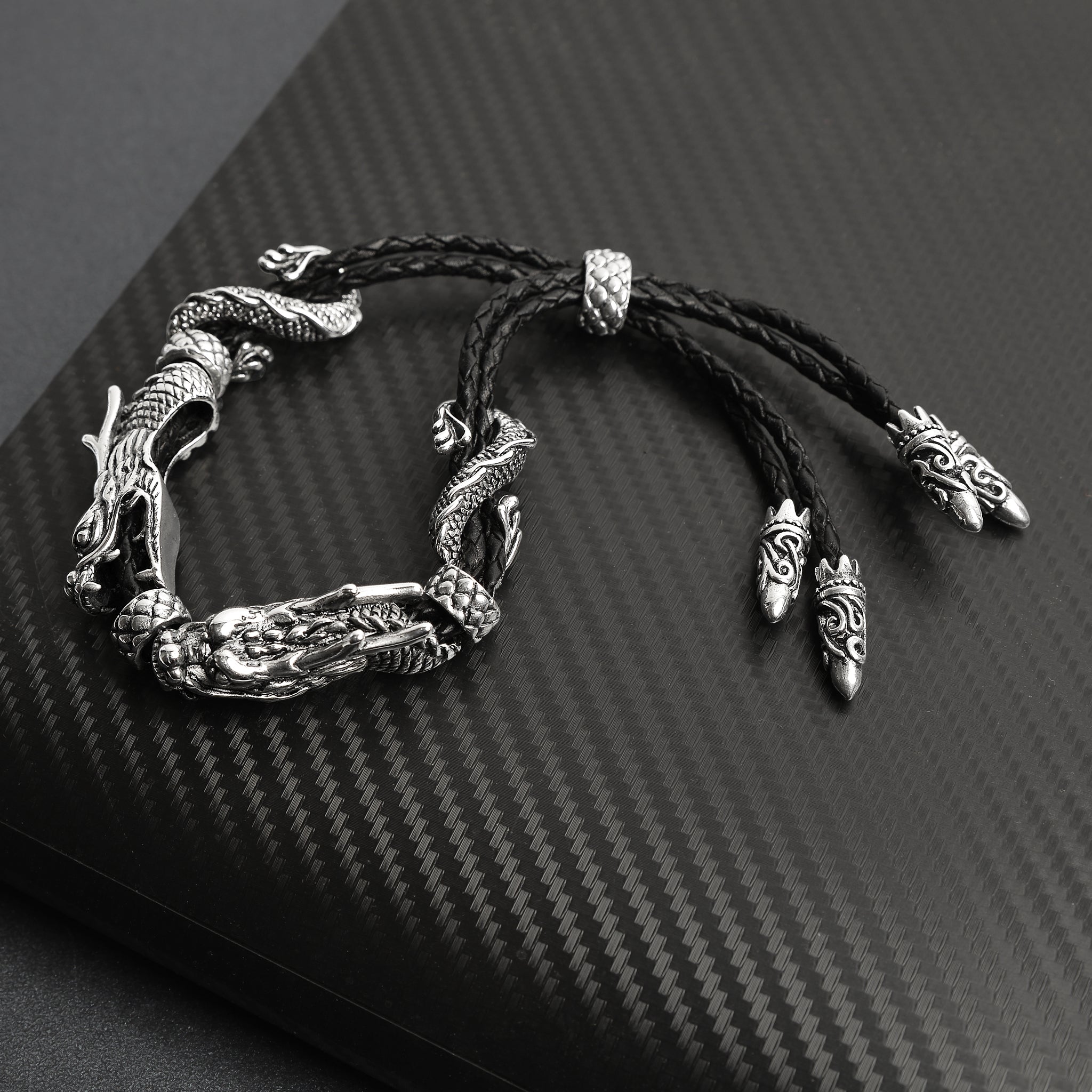 Stainless Steel And Braided Leather Adjustable Dragon Bracelet / BRJ9008、mySite、dreamappss