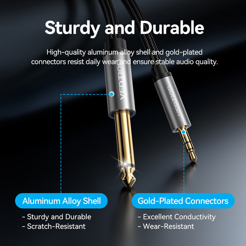 Vention Nylon Braided 3.5mm TRS Male to 6.35mm TS Male Audio Cable 1M Gray Aluminum Alloy Type、mySite、fannypackpong