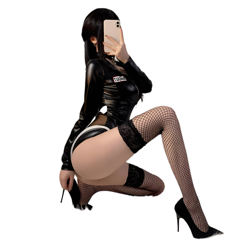 Bad Kitty Double Zipper PVC Stretch Leather Bodysuit | Open Crotch | Free Size、mySite、bottomscart