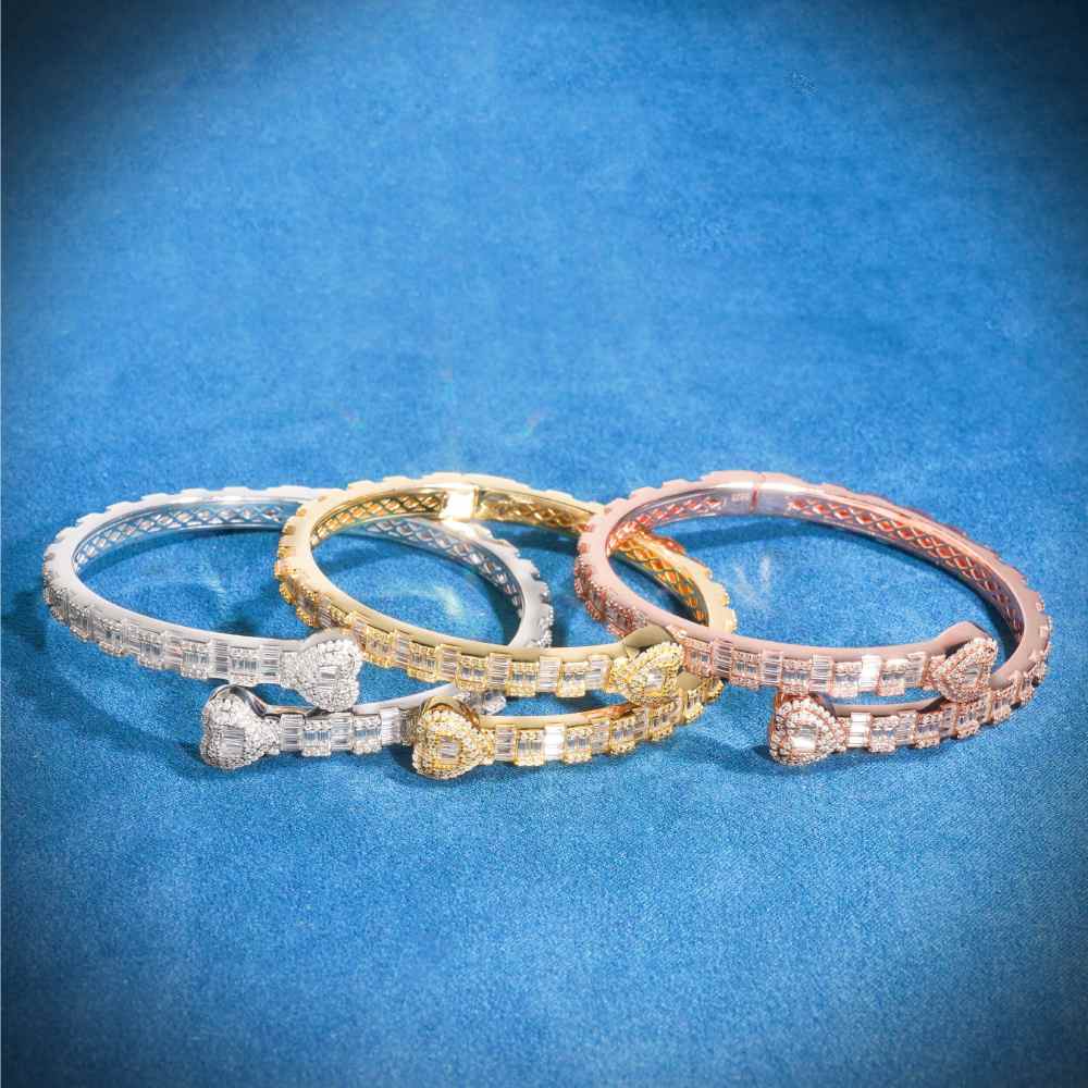 Heart Baguette Moissanite Bangle Bracelet 14K Gold、mySite、hinf8tx79