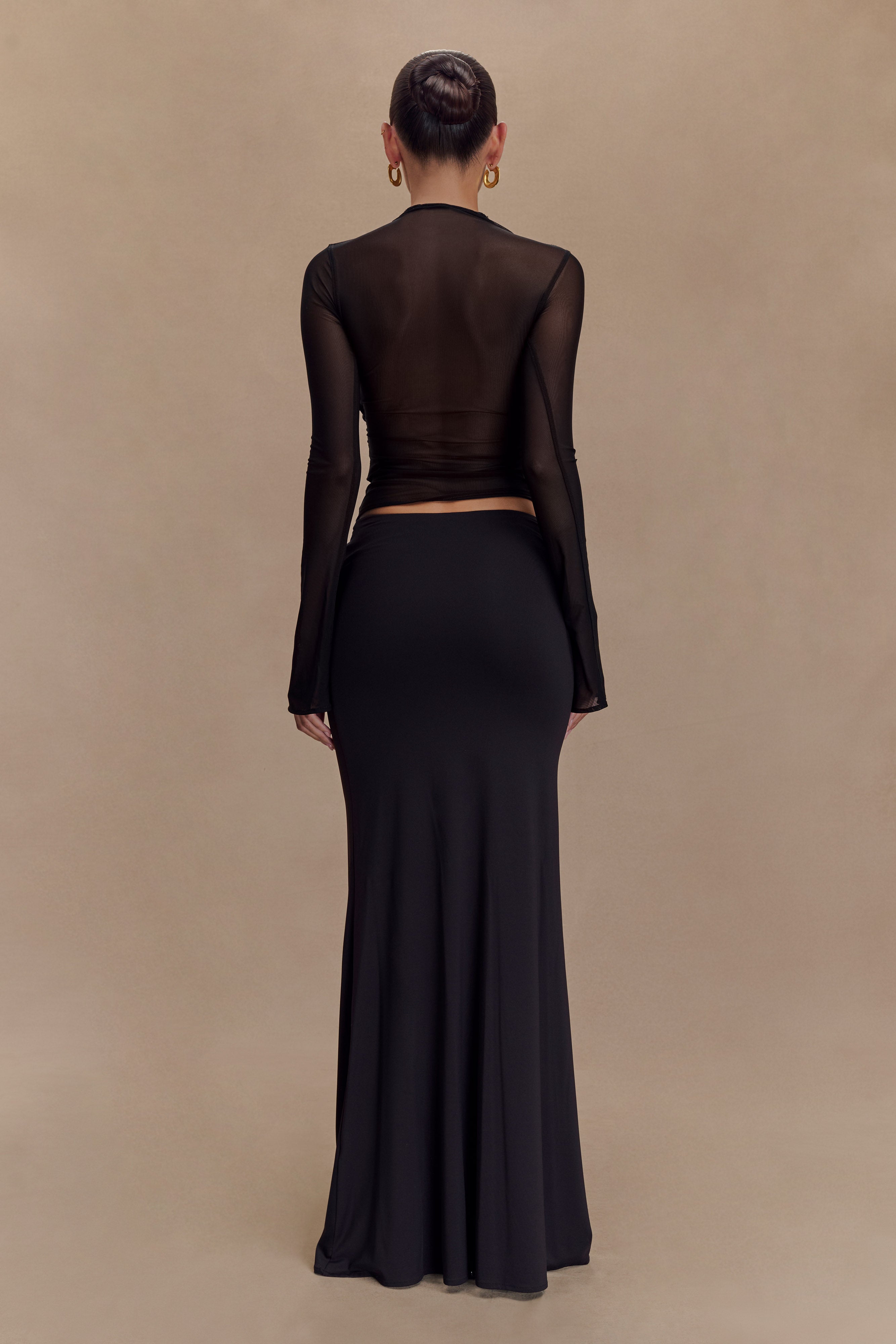 Tania Slinky And Mesh Long Sleeve Top - Black、mySite、solidvoid